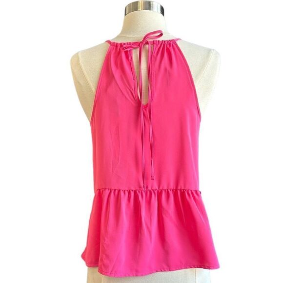 NWT Olive & Oak Aruba Pink Peplum Ruffle Strappy Keyhole Cami Blouse - Picture 3 of 8
